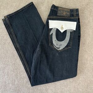True Religion Blue Jeans Relaxed Bootcut White Stitch Denim Pants Size 36 x 31
